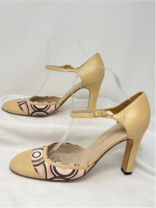 Chanel Shoes - Chanel Vintage Beige T-Strap D’Orsay Pumps Geometric Toe Cap Size 40
